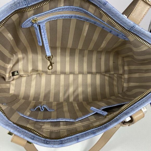 BRAHMIN Medium Arno Satchel Tote Leather Bag Lilac Periwinkle Silver - Picture 13 of 16